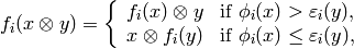 f_i (x \otimes y) = \left\{ \begin{array}{ll} f_i (x) \otimes y & \text{if $\phi_i (x) > \varepsilon_i (y)$},\\ x \otimes f_i (y) & \text{if $\phi_i (x) \le \varepsilon_i (y)$}, \end{array} \right.