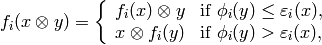 f_i (x \otimes y) = \left\{ \begin{array}{ll}  f_i (x) \otimes y & \text{if $\phi_i (y) \le \varepsilon_i (x)$},\\  x \otimes f_i (y) & \text{if $\phi_i (y) > \varepsilon_i (x)$},  \end{array} \right.